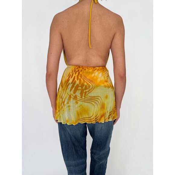 90s vintage yellow backless summer vacation cute flowy camisole halter top small - Picture 4 of 10